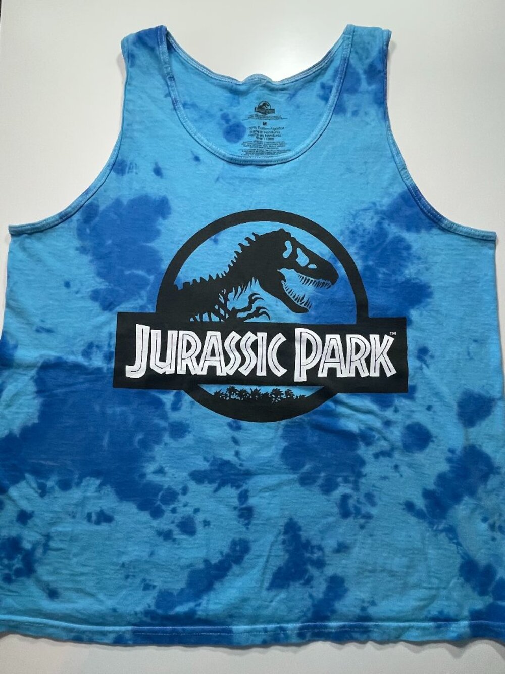 Jurassic Park Men’s Blue Tie Dye Graphic Tank Size M Cotton Pop Culture